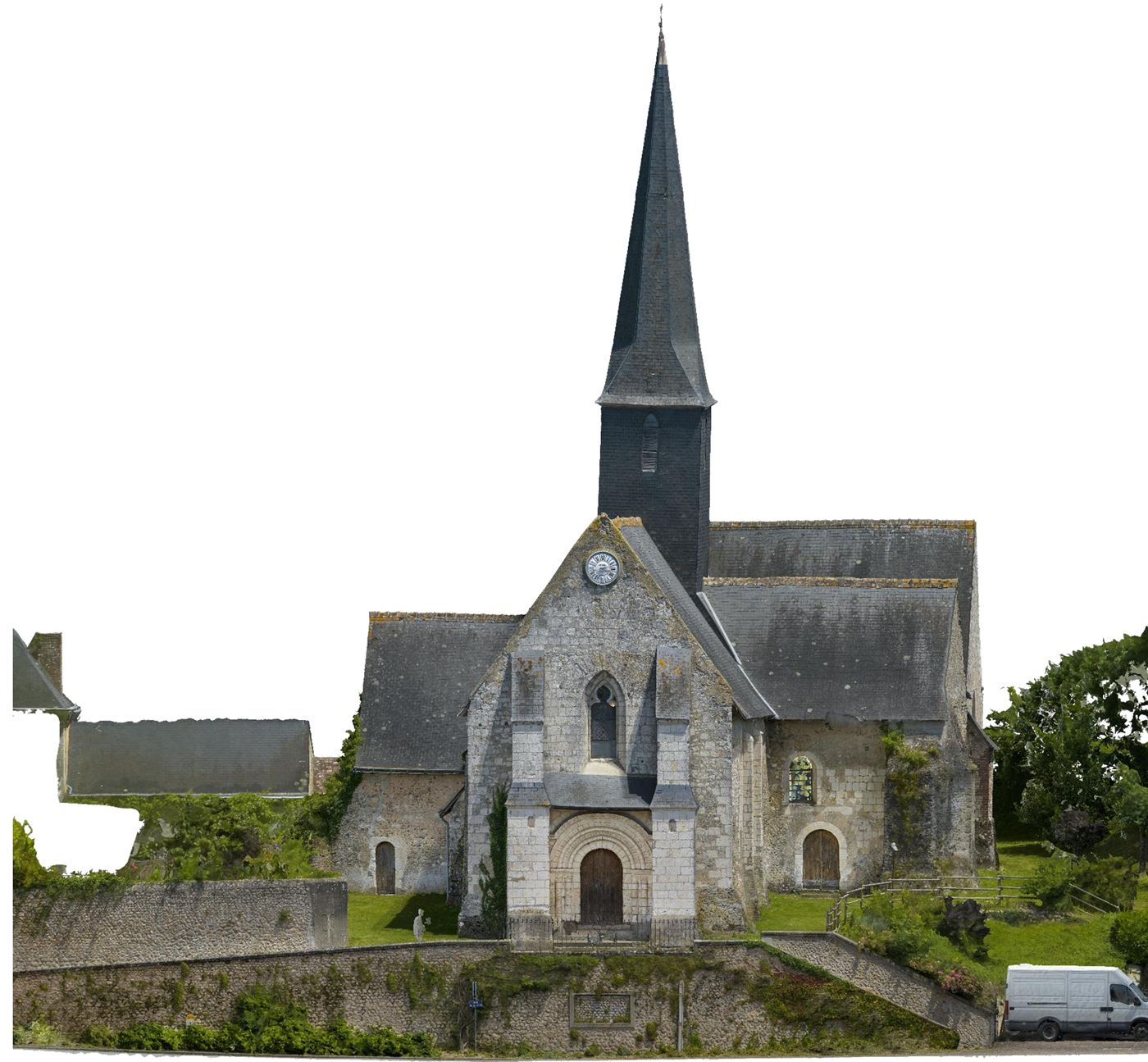Ortho-image de la façade de l'église Notre-Dame de Beaumont-Pied-de-Bœuf issue du relevé photogrammétrique